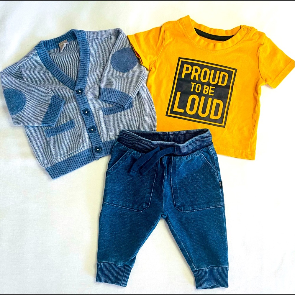 Matching Set- Bundle Cardigan, Tee & Denim Jeans